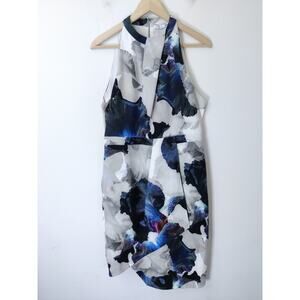 Cooper St. Gray & Blue Floral Sleeveless Halter Sheath Bodycon Dress Size 10